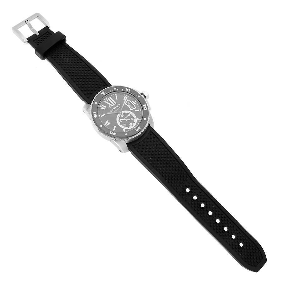 Cartier Calibre Diver Black Dial Rubber Strap Steel Mens Watch W7100056 Papers 4