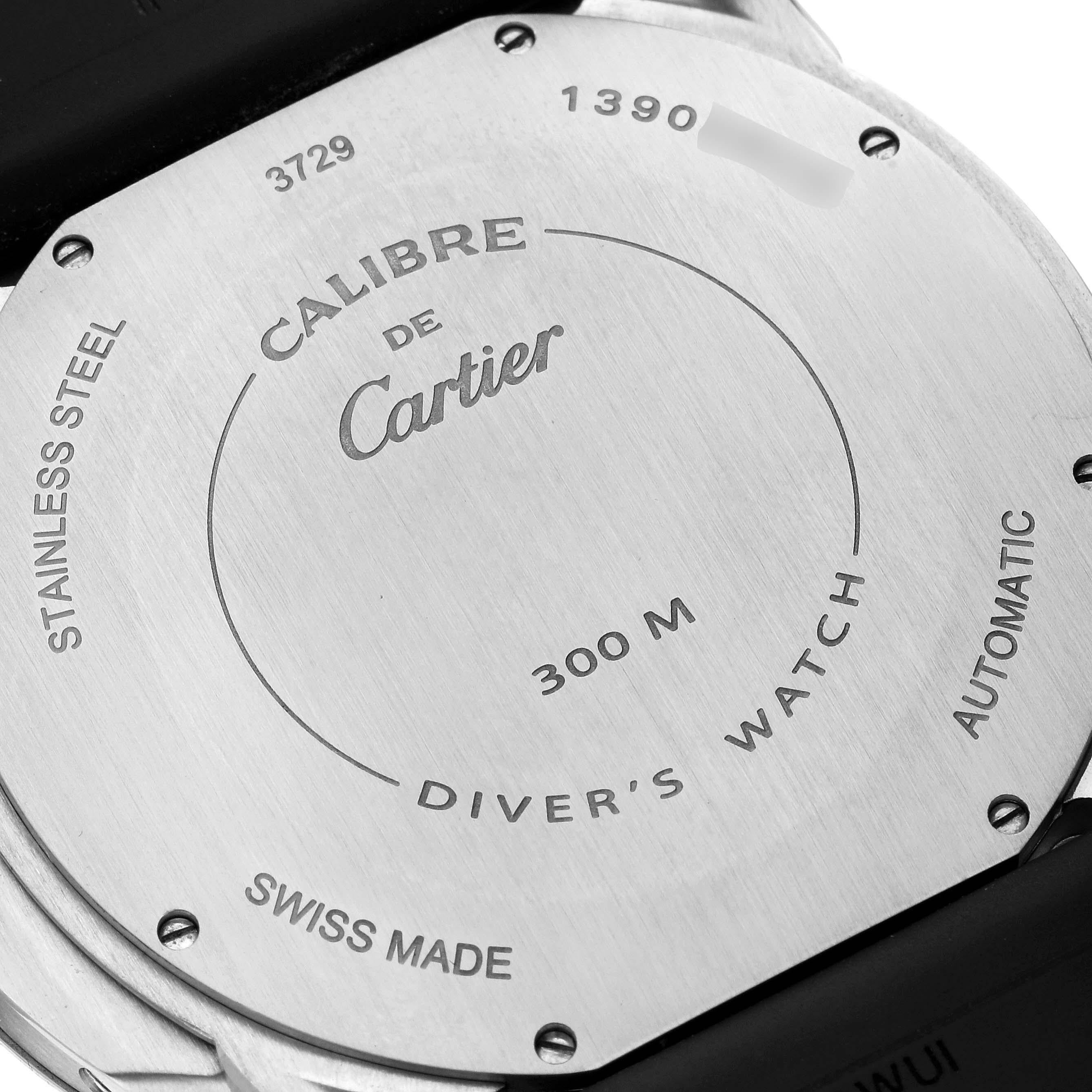 Cartier Calibre Diver Black Dial Steel Mens Watch W7100056 Box Papers In Excellent Condition In Atlanta, GA