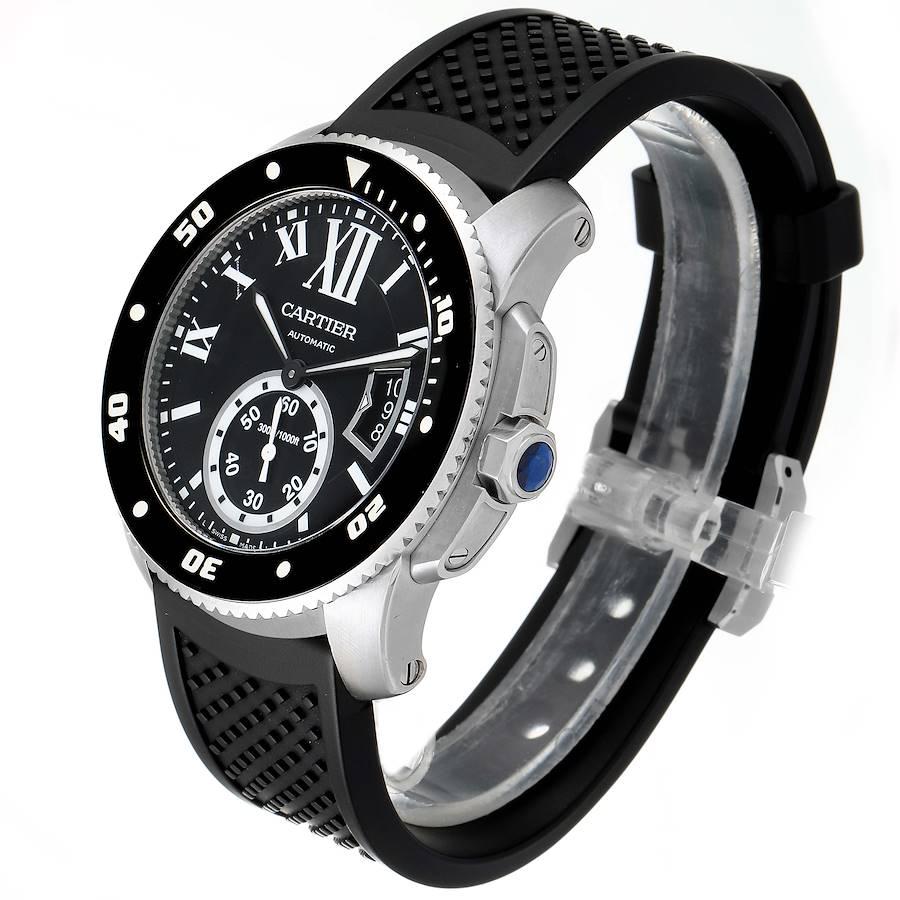 Cartier Calibre Diver Black Rubber Strap Steel Men's Watch W7100056 Box Papers 1