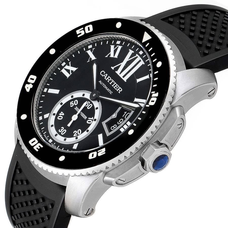 Cartier Calibre Diver Black Rubber Strap Steel Men's Watch W7100056 Box Papers 2