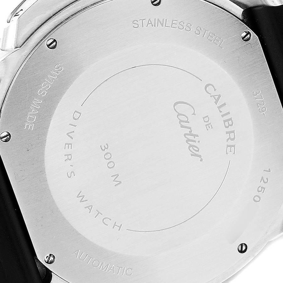 Cartier Calibre Diver Black Rubber Strap Steel Men's Watch W7100056 Box Papers 3