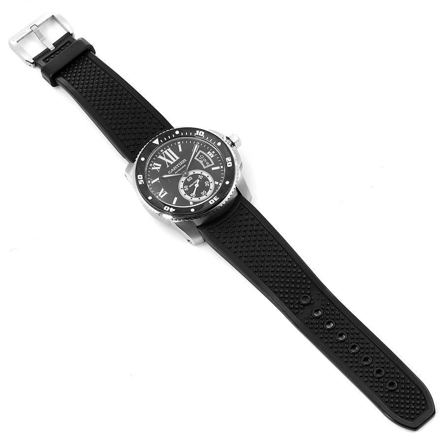 Cartier Calibre Diver Black Rubber Strap Steel Men's Watch W7100056 Box Papers 5