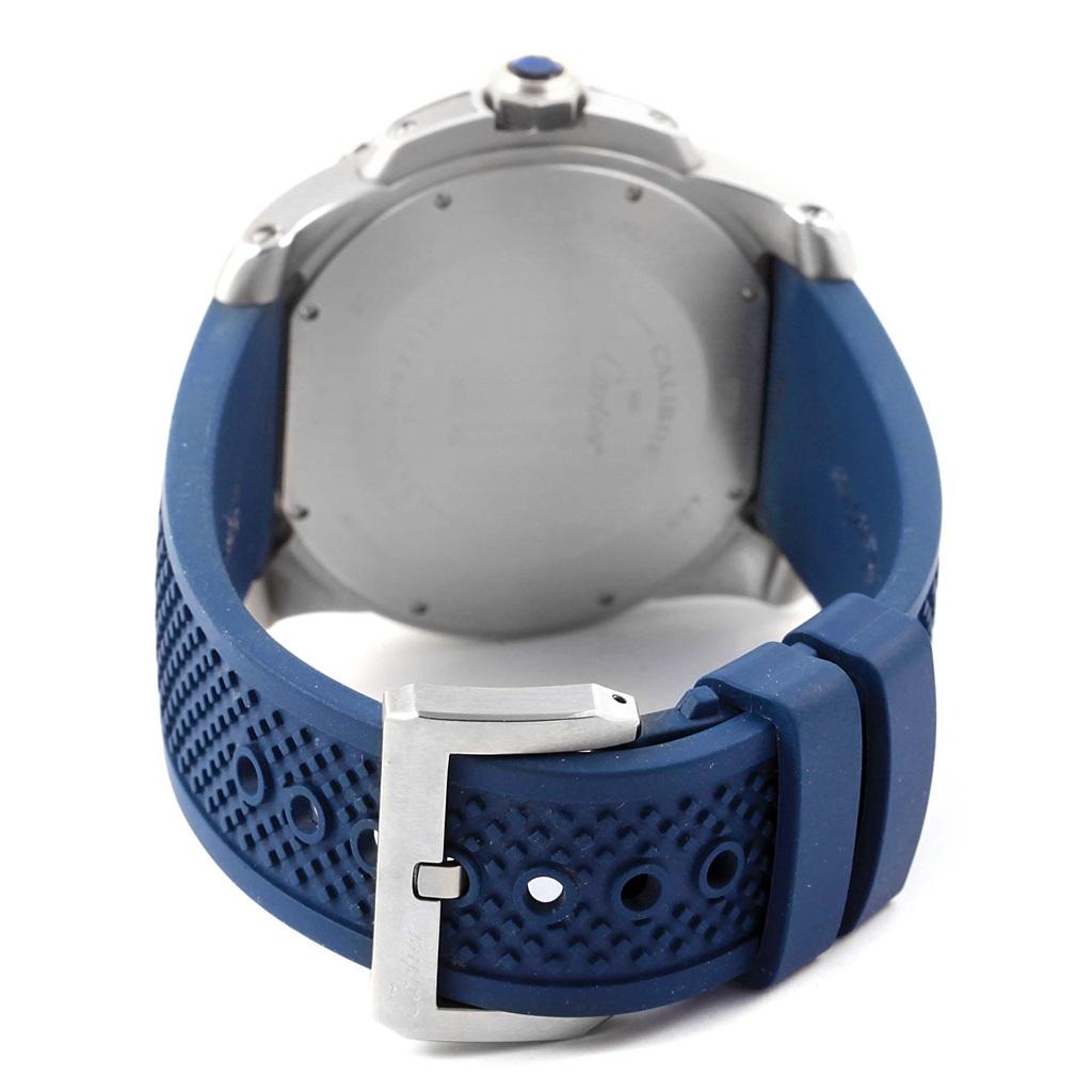 Cartier Calibre Diver Blue Dial Rubber Strap Steel Men's Watch WSCA0011 In Excellent Condition In Atlanta, GA
