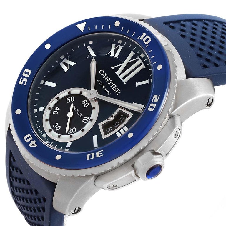 Cartier Calibre Diver Blue Dial Rubber Strap Steel Men S Watch Wsca0011 At 1stdibs