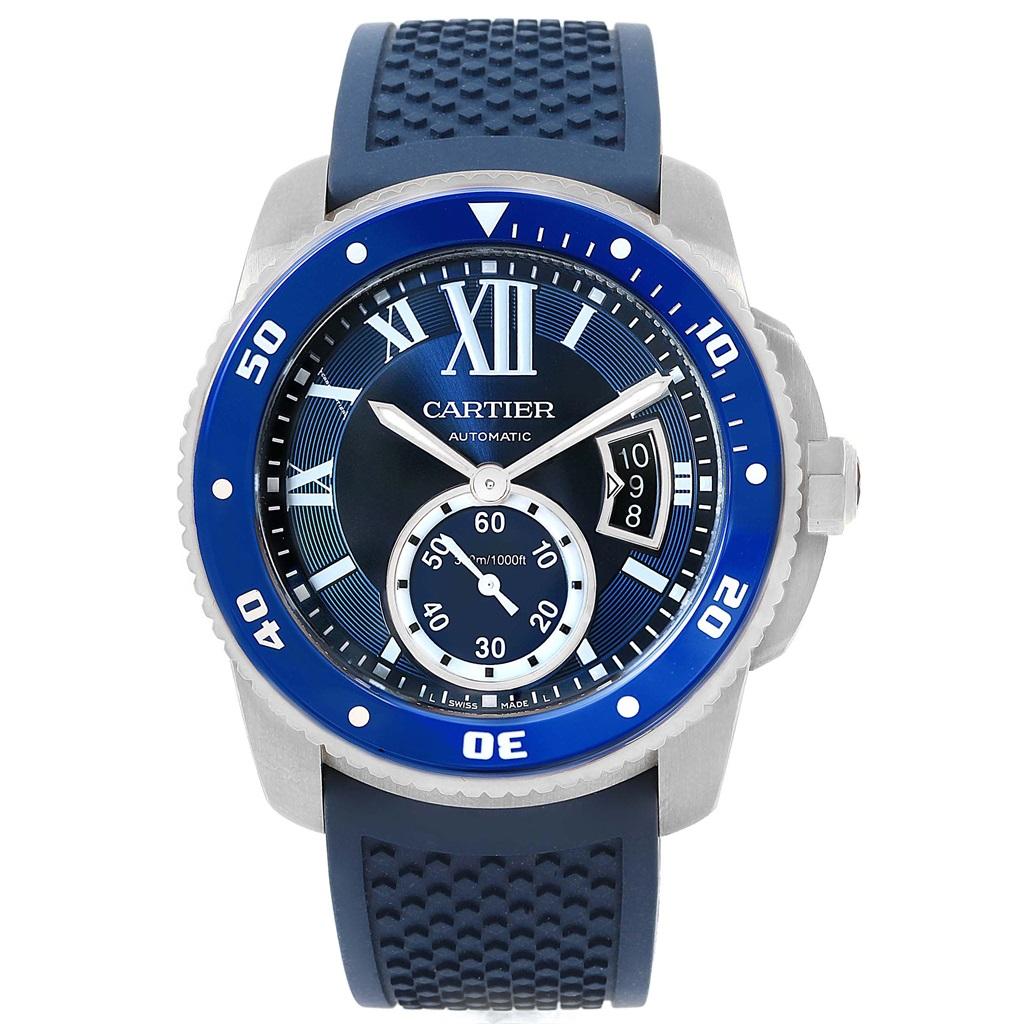 Cartier Calibre Diver Blue Dial Rubber Strap Steel Men's Watch WSCA0011 3