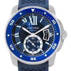 Cartier Calibre Diver Blue Dial Rubber Strap Steel Men's Watch WSCA0011