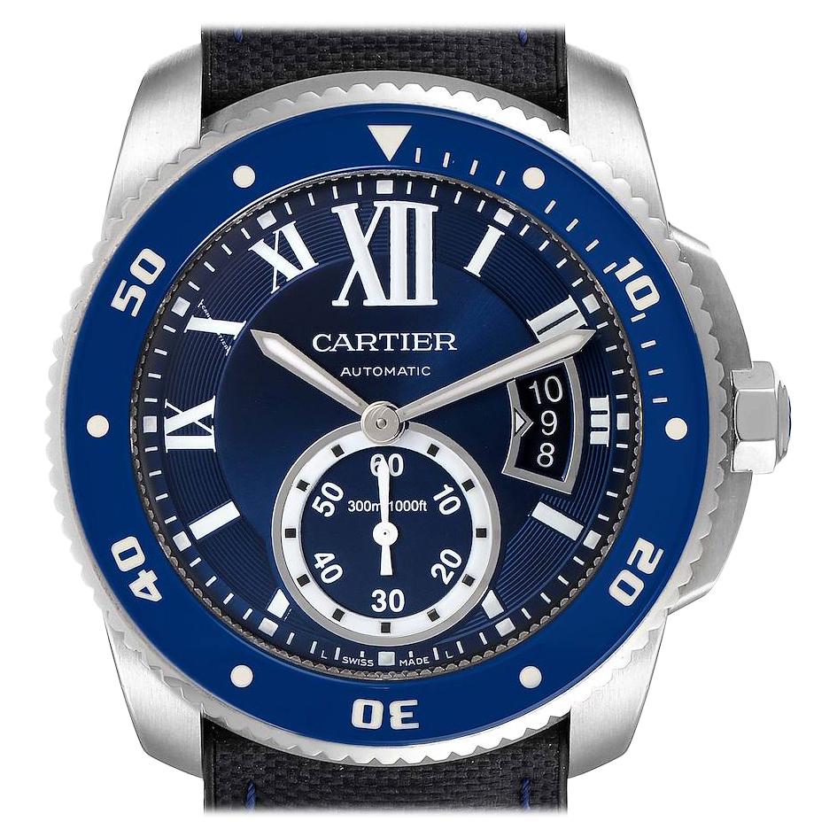 Cartier Calibre Diver Blue Dial Steel Men's Watch WSCA0011 Box Card For Sale