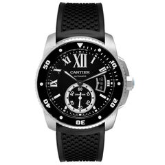 Cartier Calibre Diver Rubber Strap Steel Mens Watch W7100056