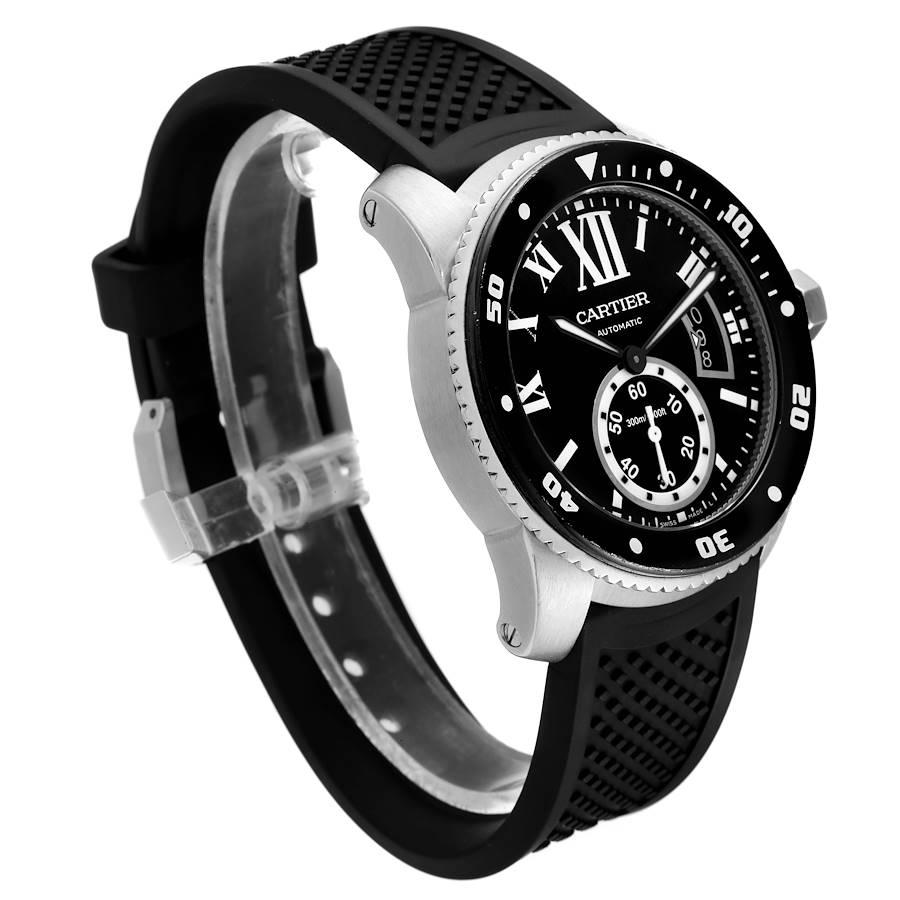 Cartier Calibre Diver Rubber Strap Steel Mens Watch W7100056 In Good Condition In Atlanta, GA