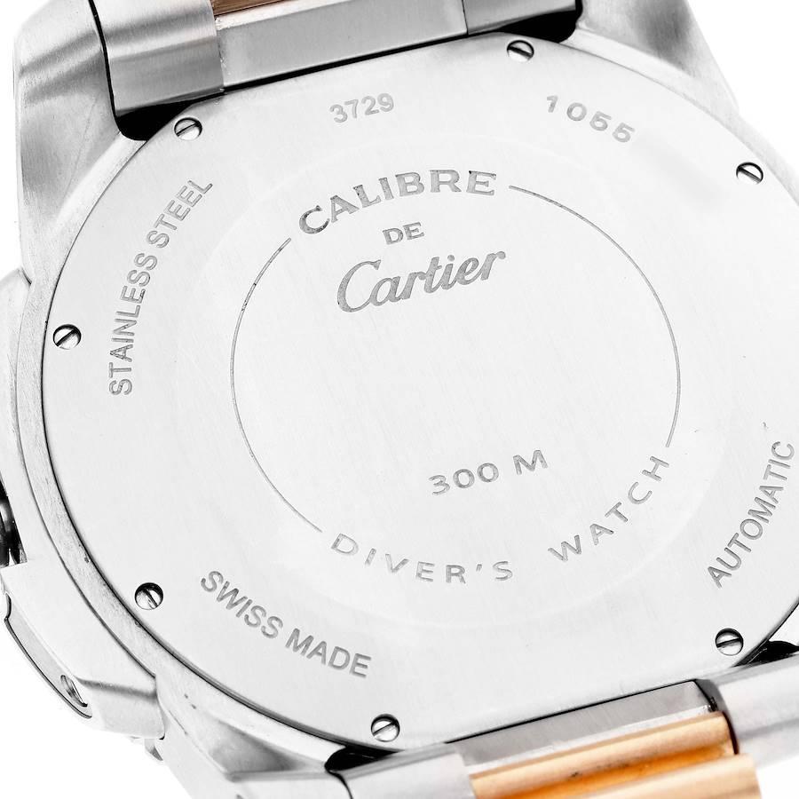 Cartier Calibre Diver Steel Rose Gold Black Dial Mens Watch W7100054 Box Papers In Good Condition In Atlanta, GA