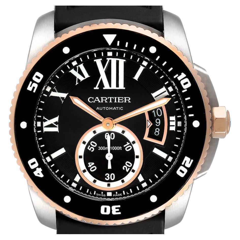Calibre de Cartier Diver Men's Large 18 Karat Rose Gold and Steel Watch W2CA0009 at 1stDibs