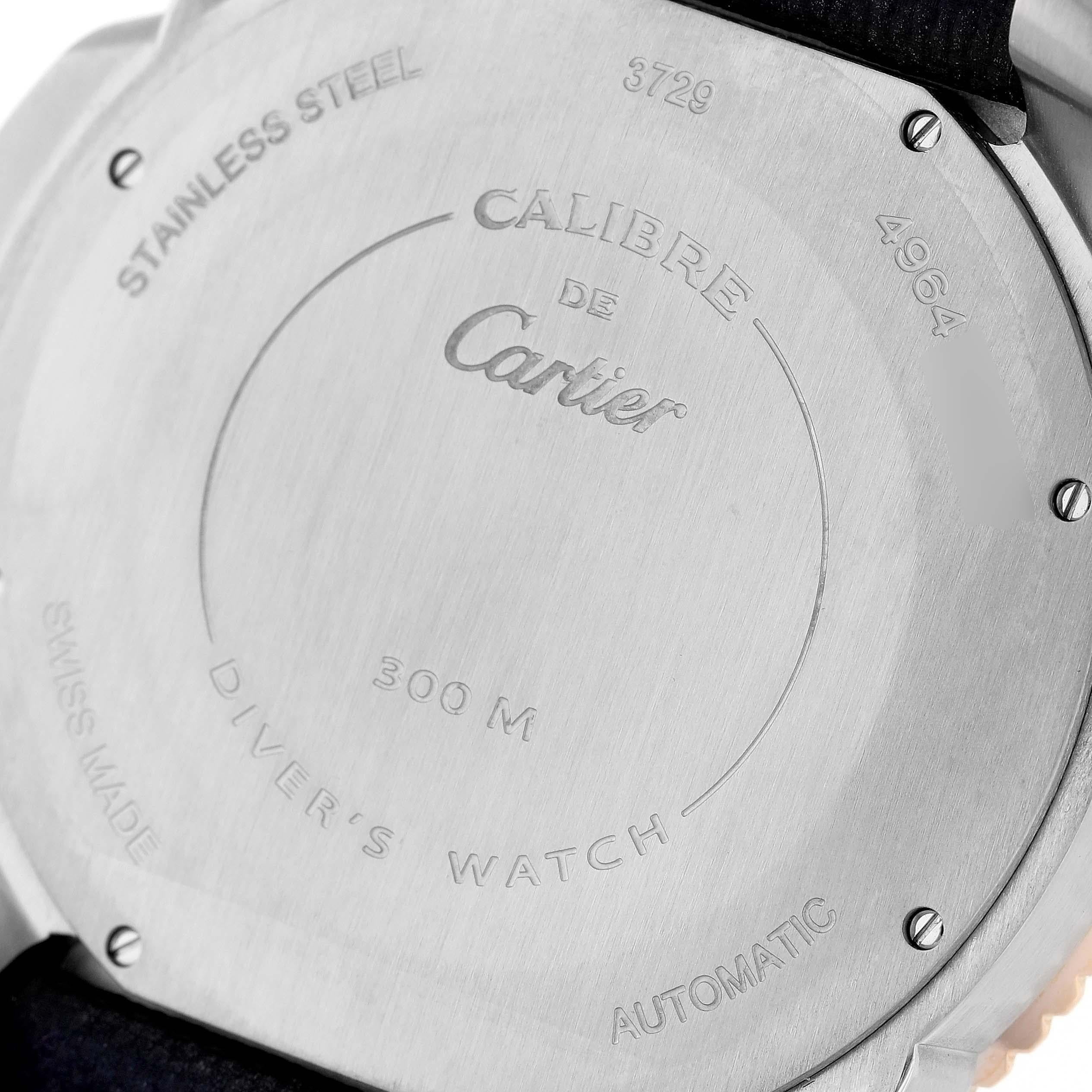 Men's Cartier Calibre Diver Steel Rose Gold Blue Dial Mens Watch W2CA0008 Box Papers