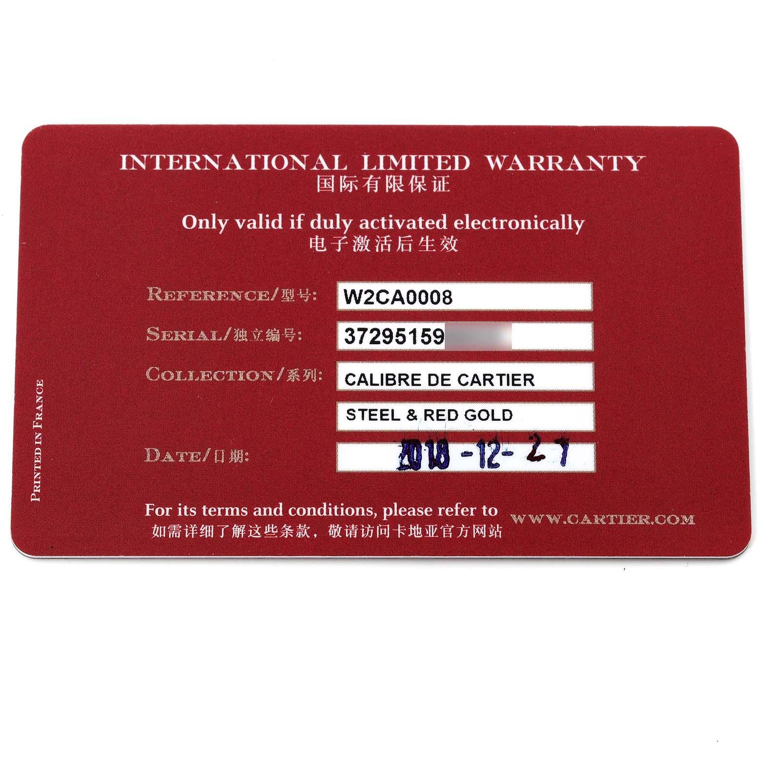 Cartier Calibre Diver Montre homme en acier or rose cadran bleu W2CA0008 Card en vente 6