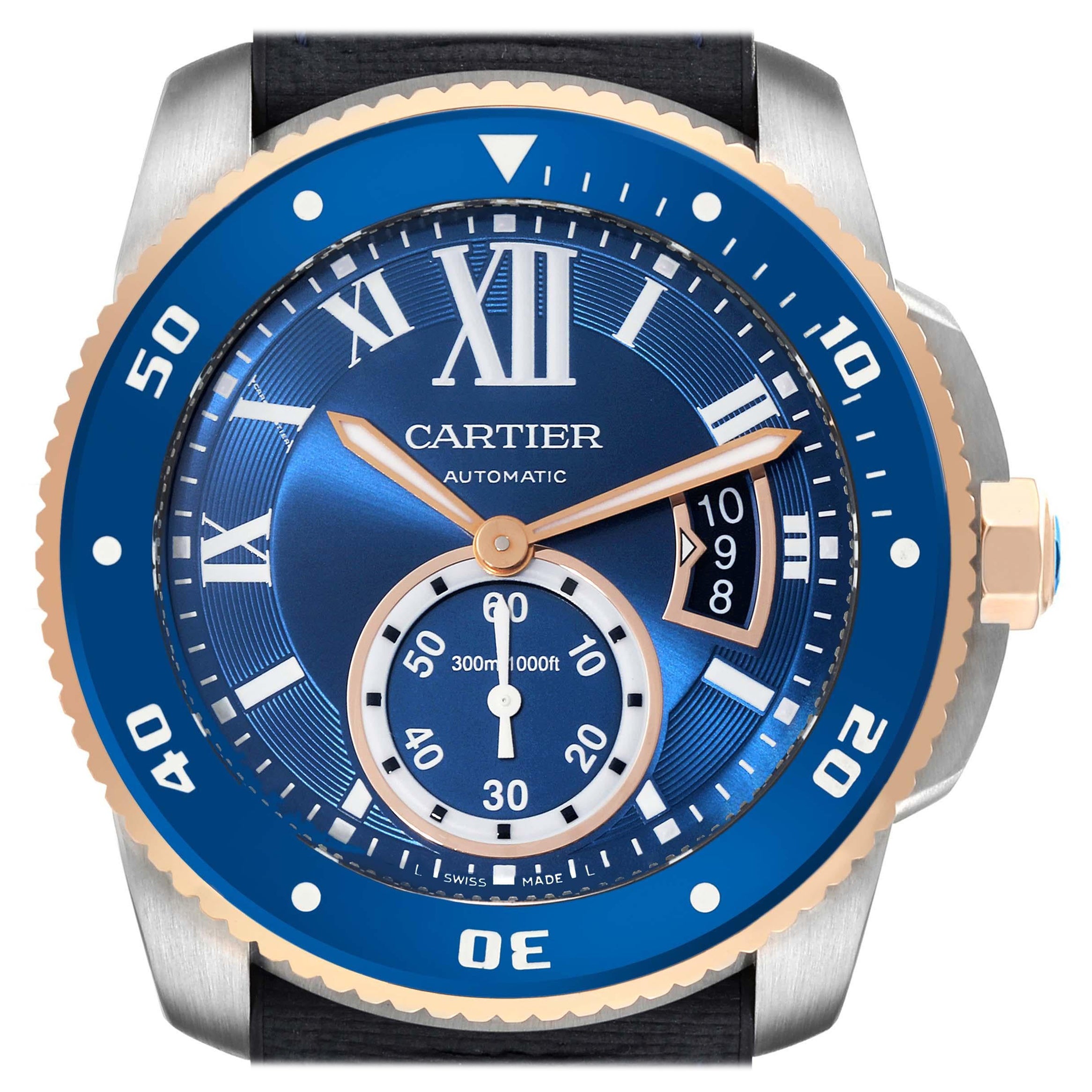 Cartier Calibre Diver Acero Oro Rosa Esfera Azul Reloj Caballero W2CA0008 en venta