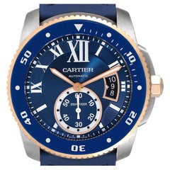 Cartier Calibre Diver Steel Rose Gold Blue Dial Watch W2CA0009 Box Card