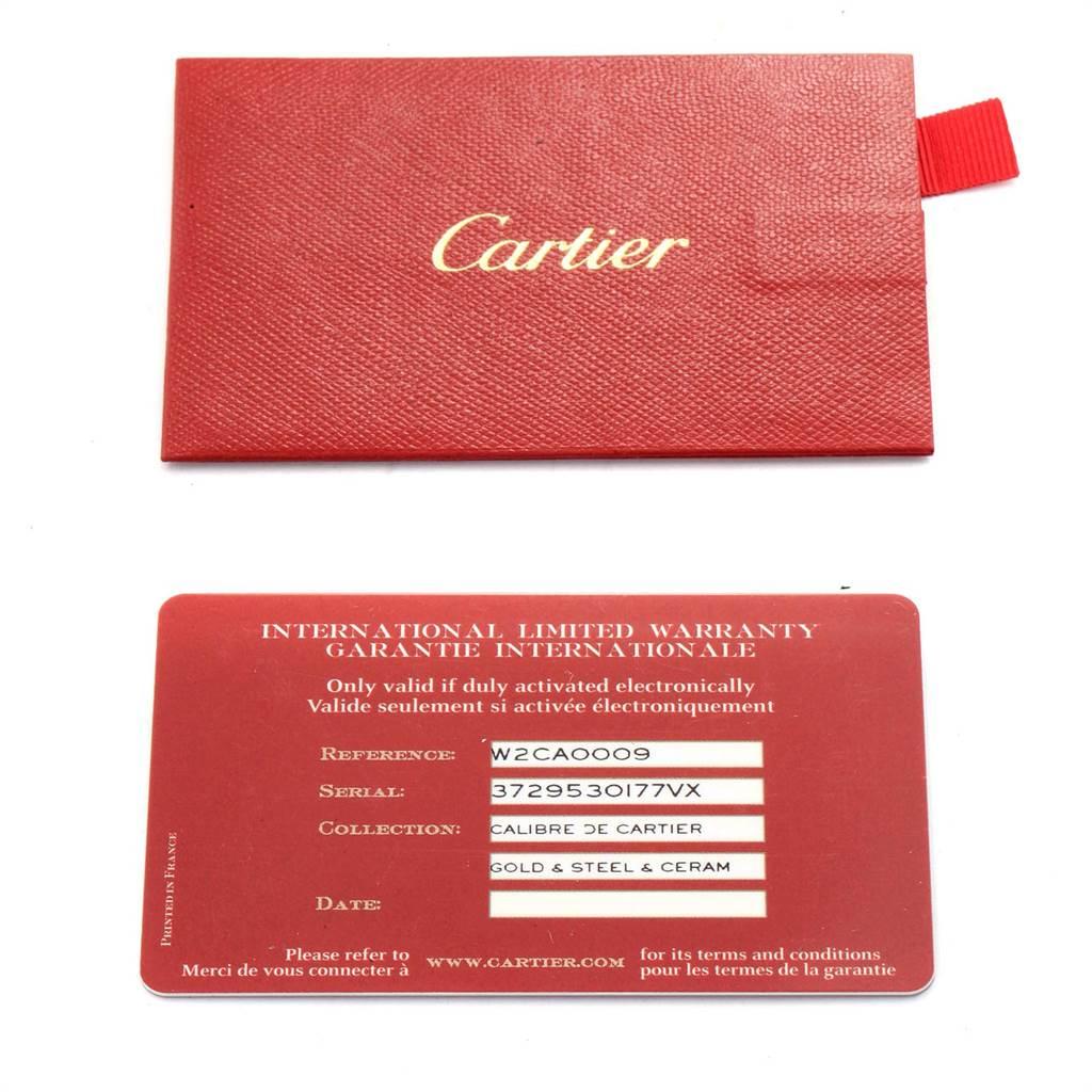 Cartier Calibre Diver Steel Rose Gold Blue Rubber Strap Watch W2CA0009 Box Card For Sale 6