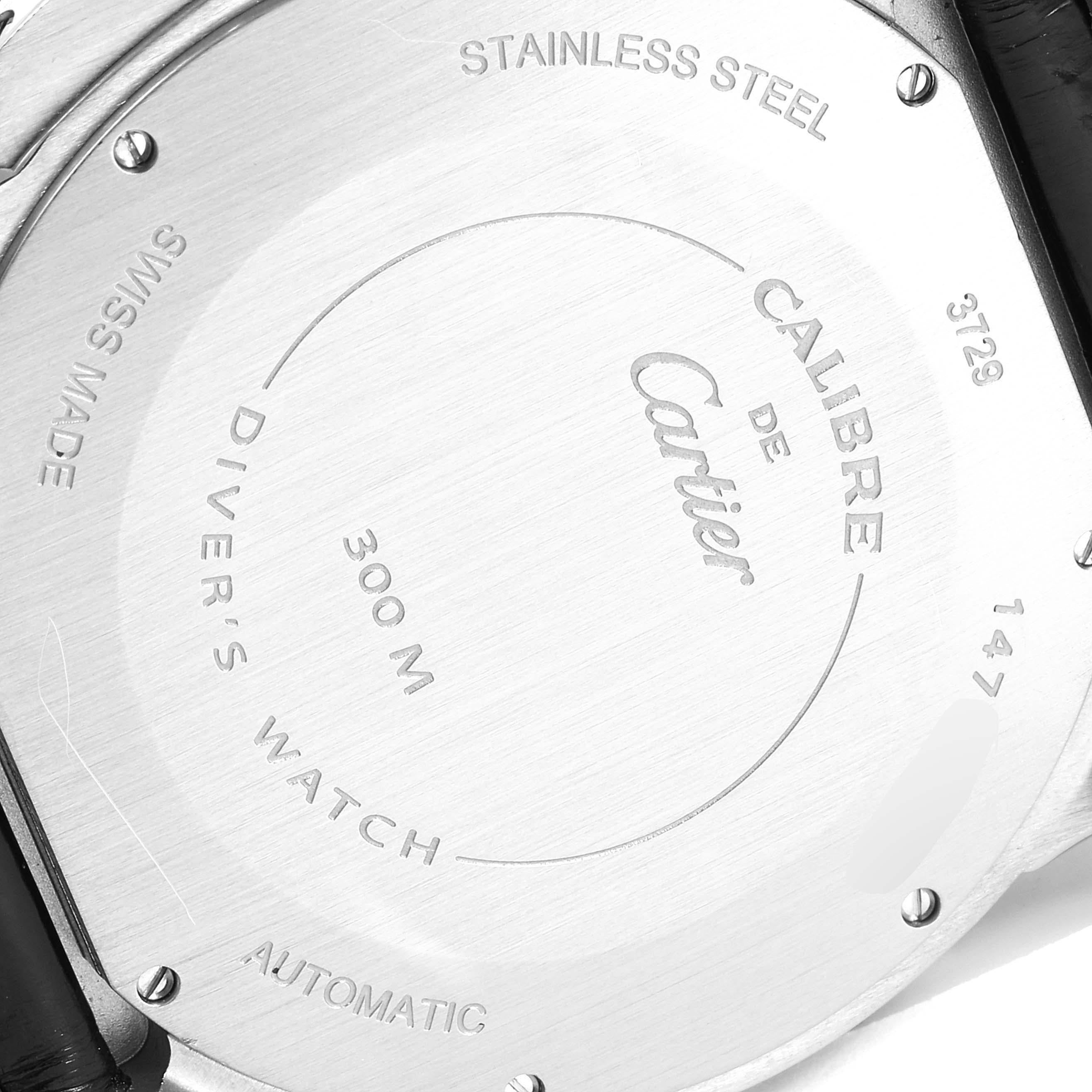Cartier Calibre Diver Steel Rose Gold Leather Strap Men's Watch W7100055 For Sale 3