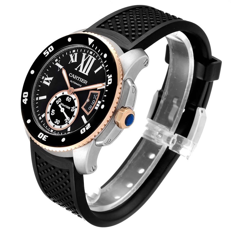 Men's Cartier Calibre Diver Steel Rose Gold Mens Watch W7100055 Box Papers For Sale