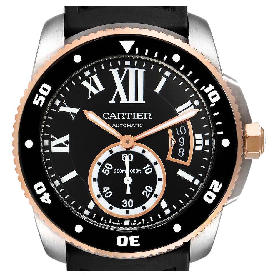 Cartier Calibre Diver Steel Rose Gold Mens Watch W7100055 Box Papers For Sale