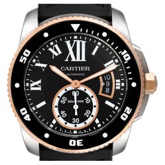Cartier Calibre Diver Steel Rose Gold Mens Watch W7100055 Box Papers