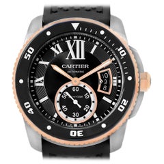 Cartier Calibre Diver Steel Rose Gold Rubber Strap Men's Watch W7100055