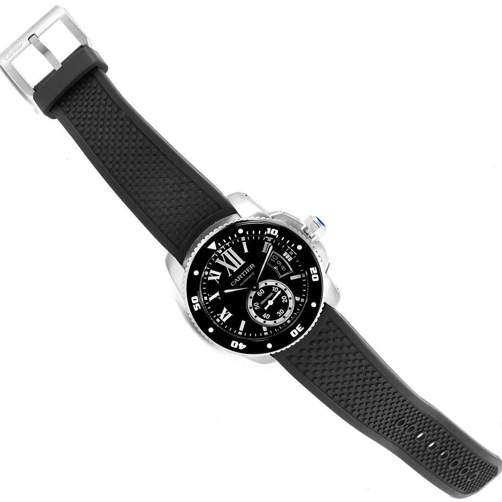 Cartier Calibre Divers Black Dial Rubber Strap Men's Watch W7100056 For Sale 5