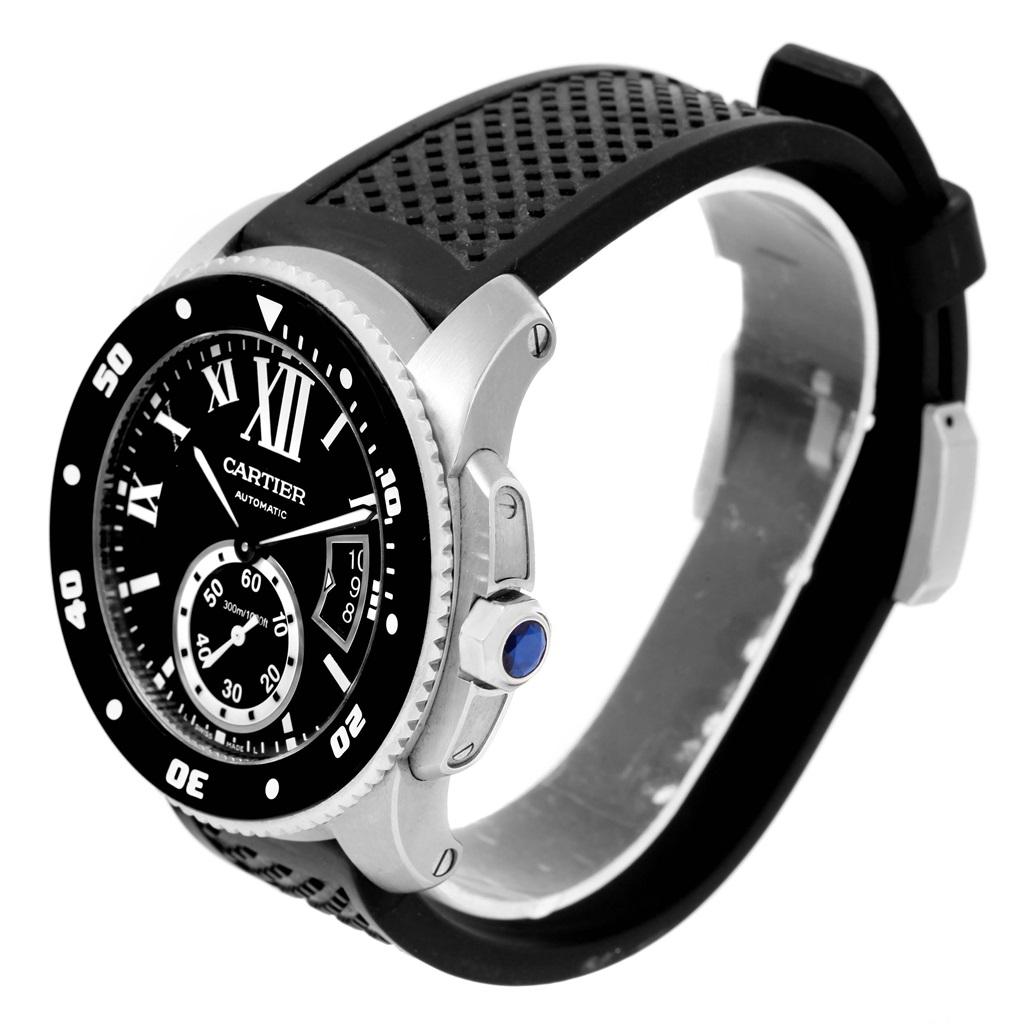 Cartier Calibre Divers Black Dial Rubber Strap Men's Watch W7100056 For Sale 3