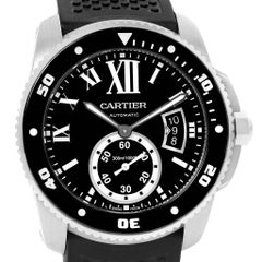 Cartier Calibre Divers Black Dial Rubber Strap Men's Watch W7100056