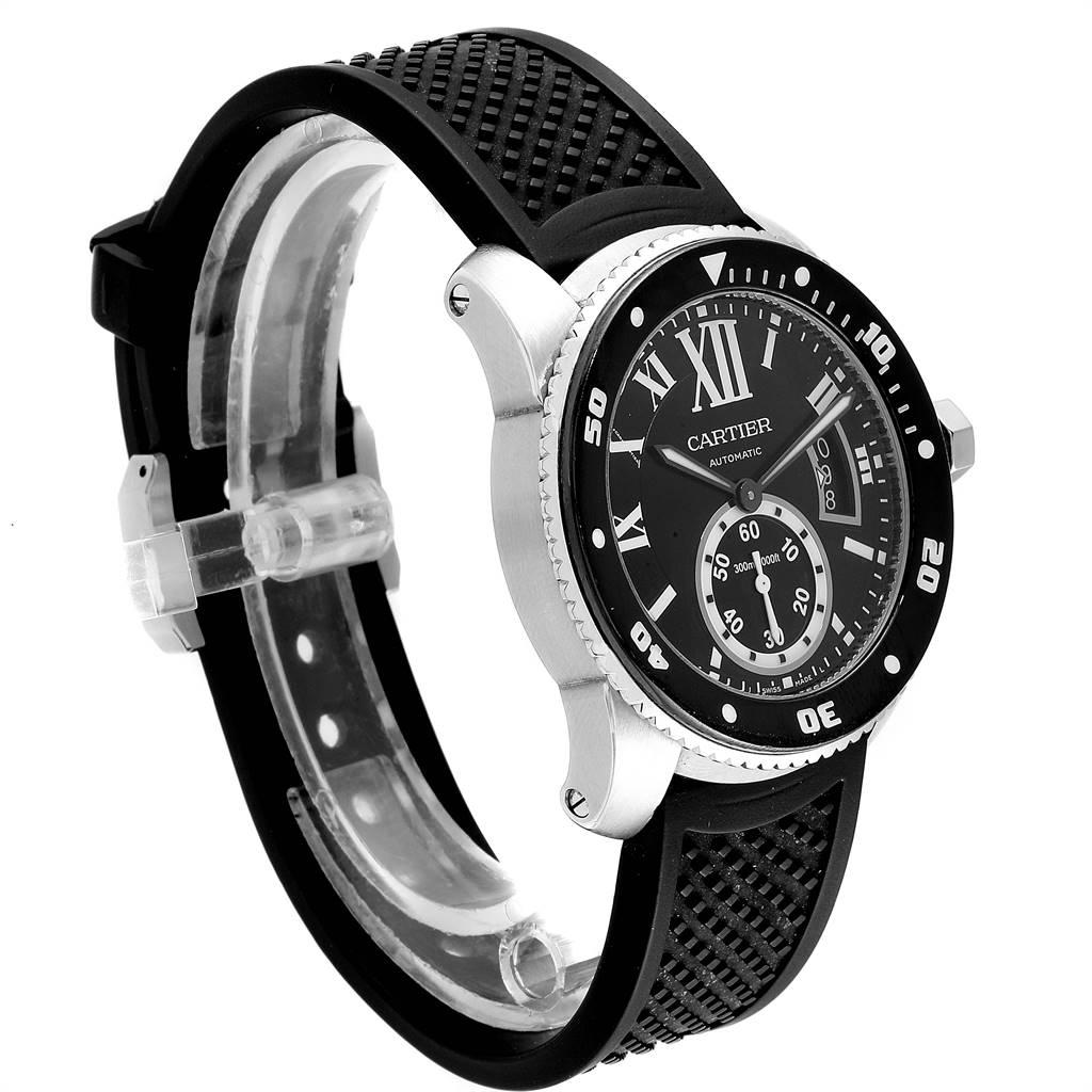Cartier Calibre Divers Black Rubber Strap Steel Men's Watch W7100056 In Excellent Condition In Atlanta, GA
