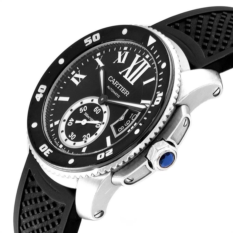 Cartier Calibre Divers Black Rubber Strap Steel Men S Watch W7100056 For Sale At 1stdibs