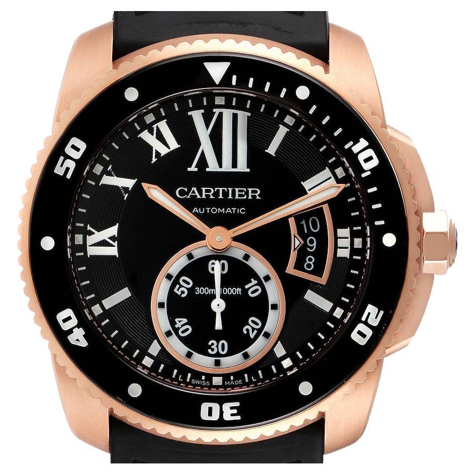 Cartier Calibre Rose Gold Black Dial Automatic Mens Watch W7100052 Box  Papers En vente sur 1stDibs