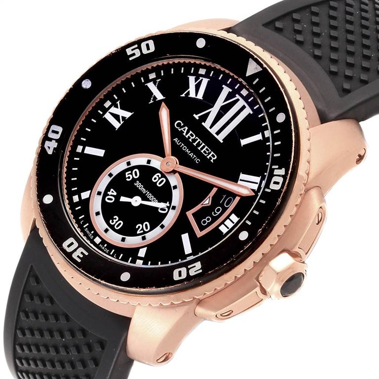 Cartier Calibre Rose Gold Black Dial Automatic Men's Watch W7100052 For Sale at 1stDibs
