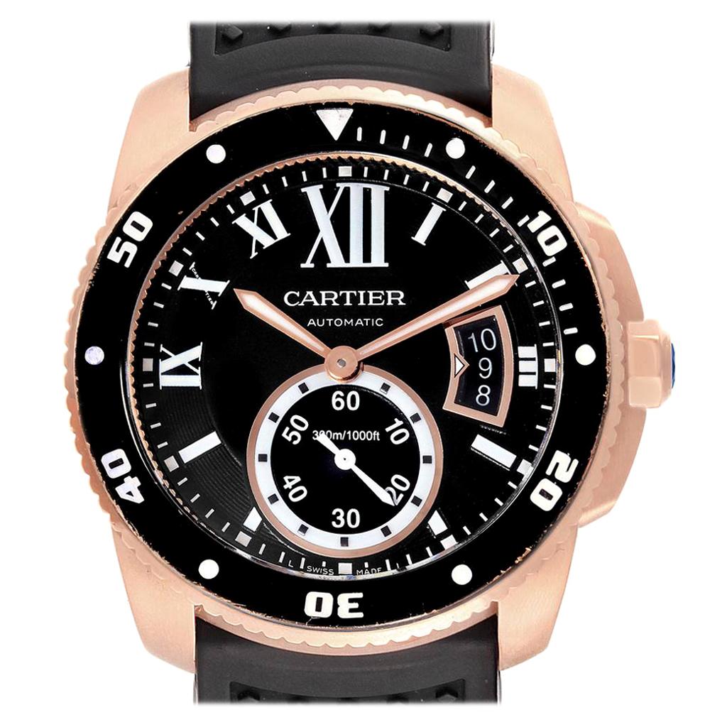 Cartier Calibre Rose Gold Black Dial Automatic Men's Watch W7100052