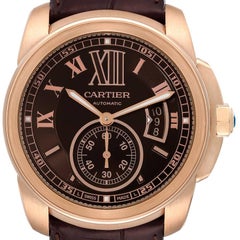 Cartier Calibre Rose Gold Brown Dial Automatic Mens Watch W7100007 Box Card