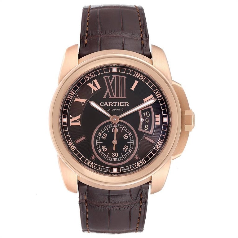 Cartier Calibre Rose Gold Brown Dial Automatic Men S Watch W7100007 For Sale At 1stdibs