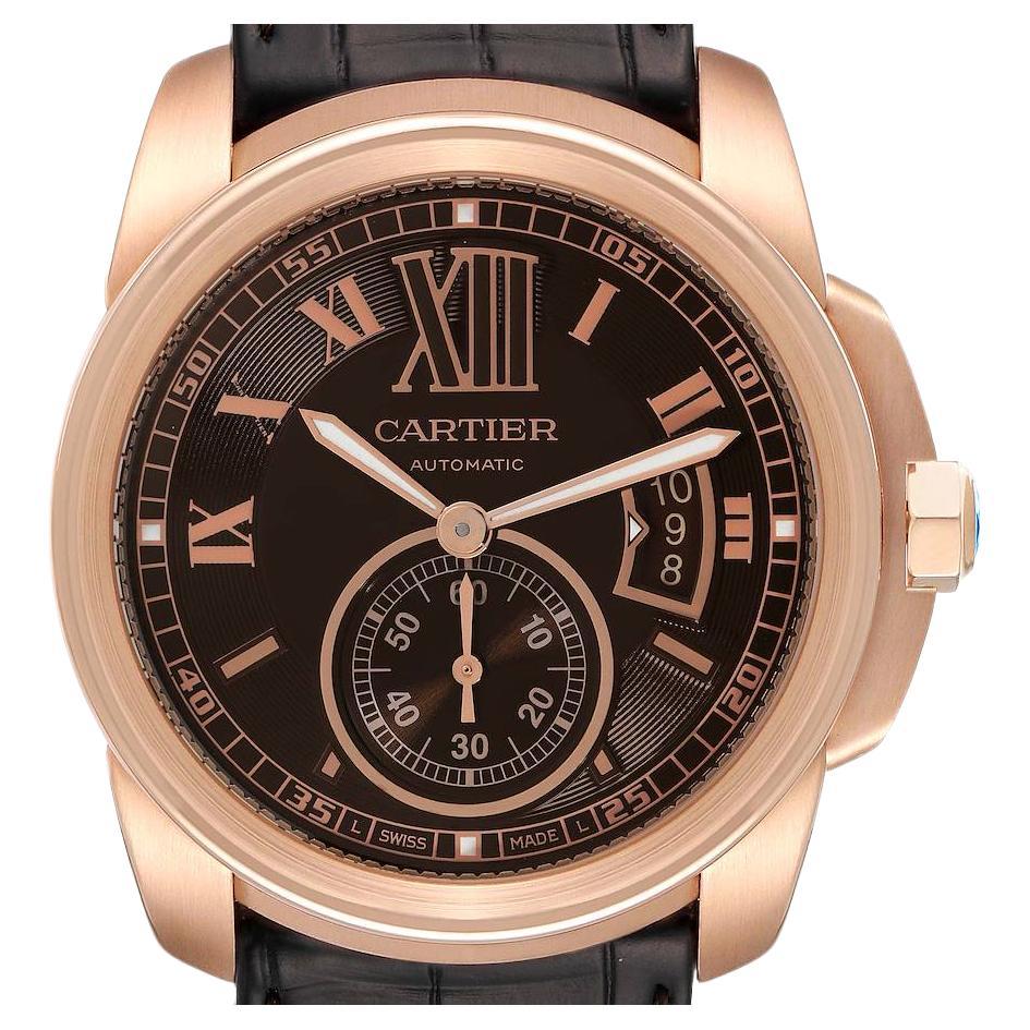 Cartier Calibre Rose Gold Brown Dial Automatic Mens Watch W7100007 For Sale
