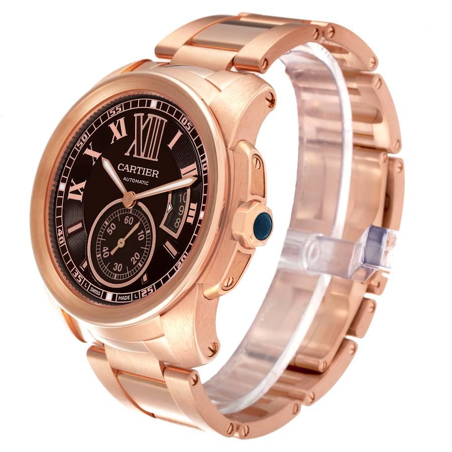 Cartier Calibre Rose Gold Brown Dial Automatic Mens Watch W7100040 In Excellent Condition For Sale In Atlanta, GA
