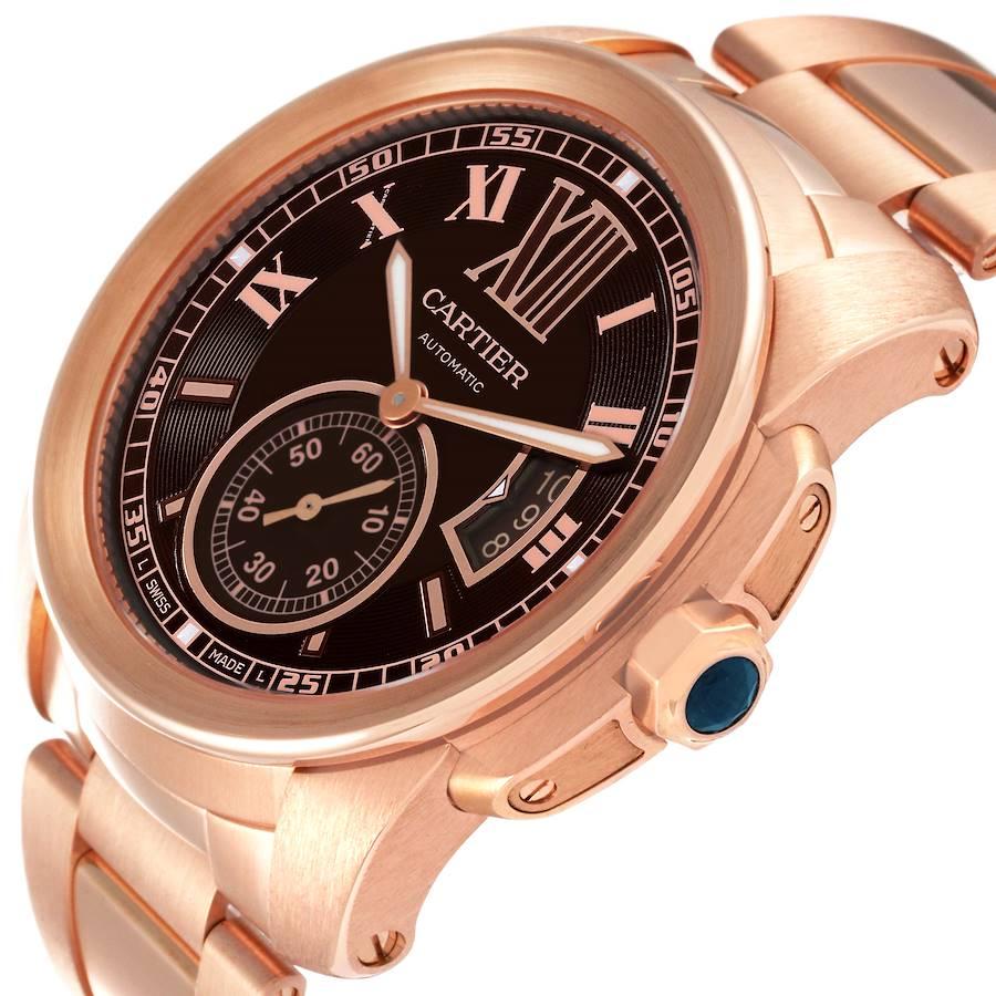 Men's Cartier Calibre Rose Gold Brown Dial Automatic Mens Watch W7100040 For Sale