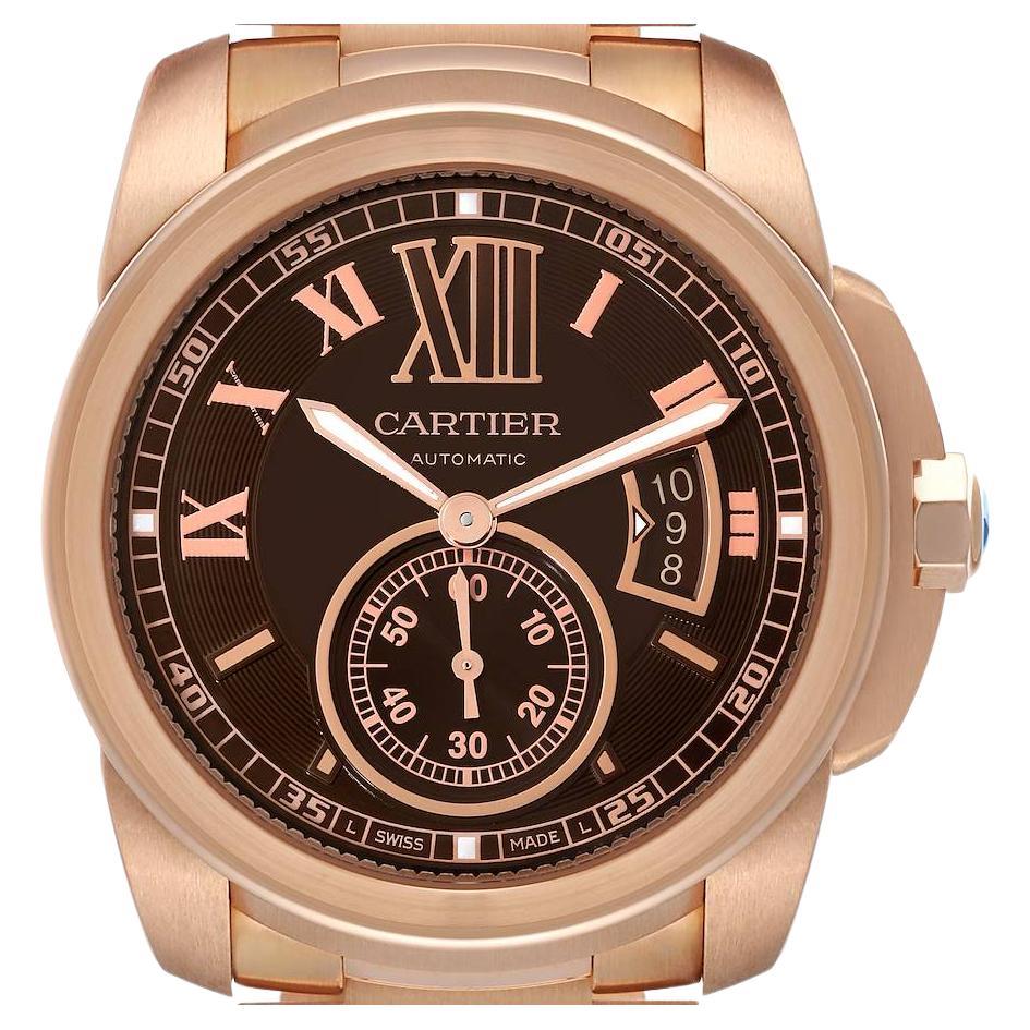 Cartier Calibre Rose Gold Brown Dial Automatic Mens Watch W7100040