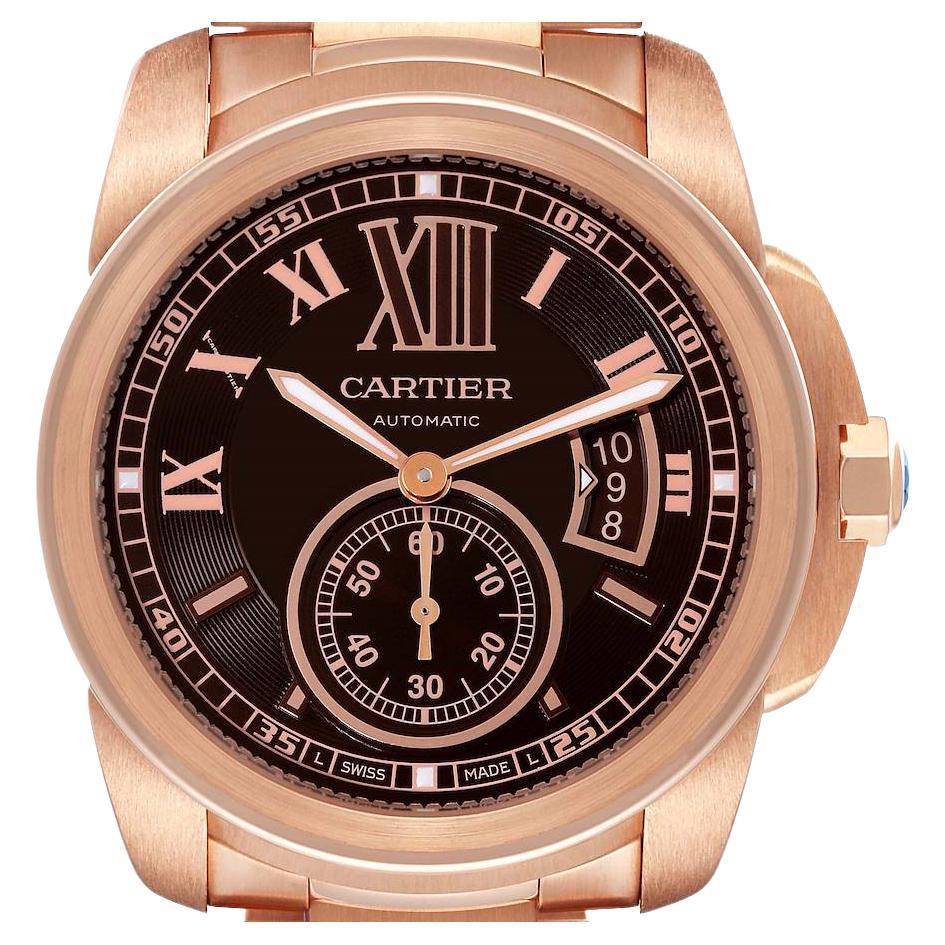 Cartier Calibre Rose Gold Brown Dial Automatic Mens Watch W7100040 For Sale