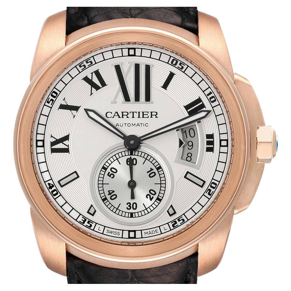 Cartier Calibre Rose Gold Silver Dial Automatic Mens Watch W7100009 Box Papers