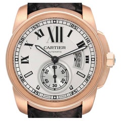 Cartier Calibre Rose Gold Silver Dial Automatic Mens Watch W7100009 Box Papers