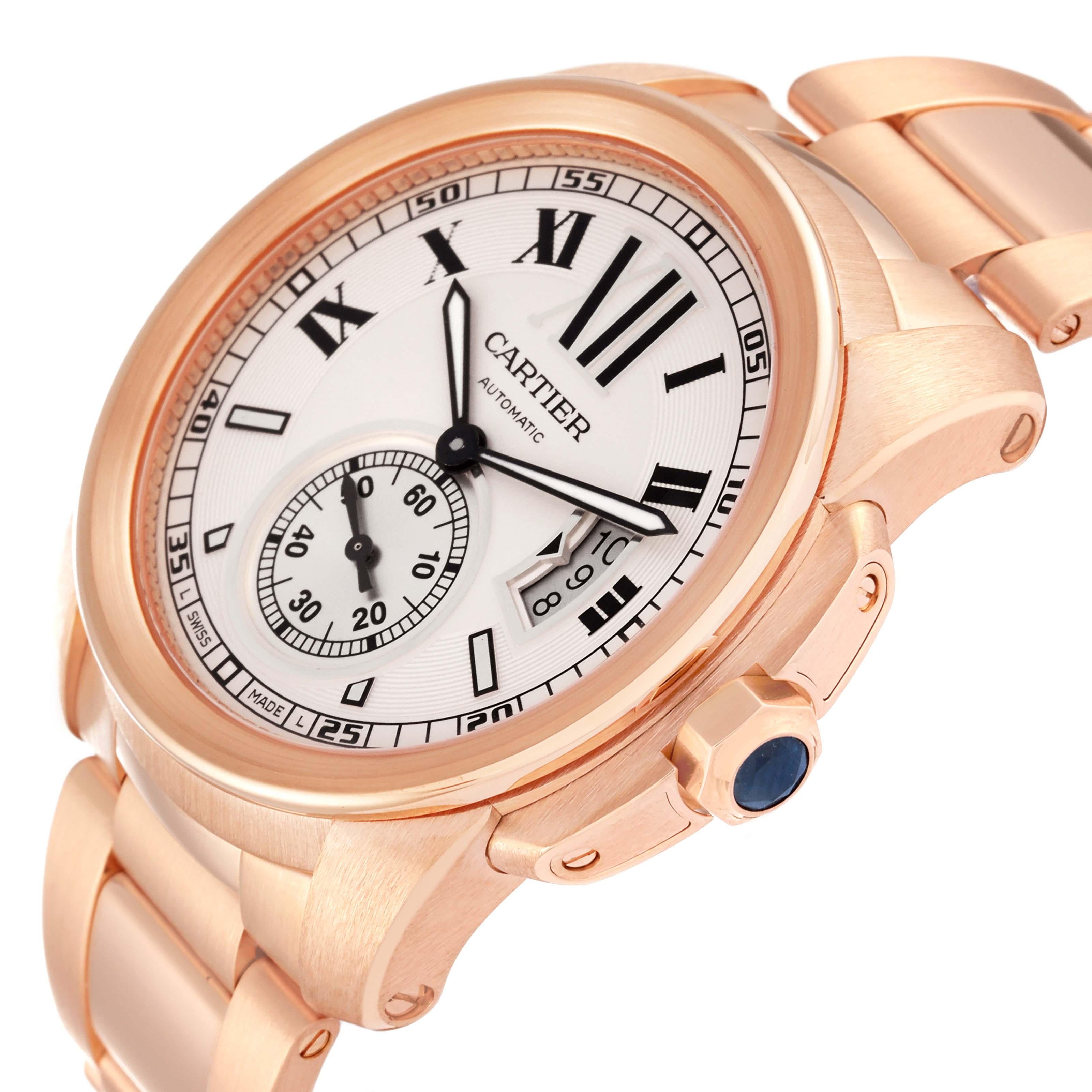 Men's Cartier Calibre Rose Gold Silver Dial Automatic Mens Watch W7100018