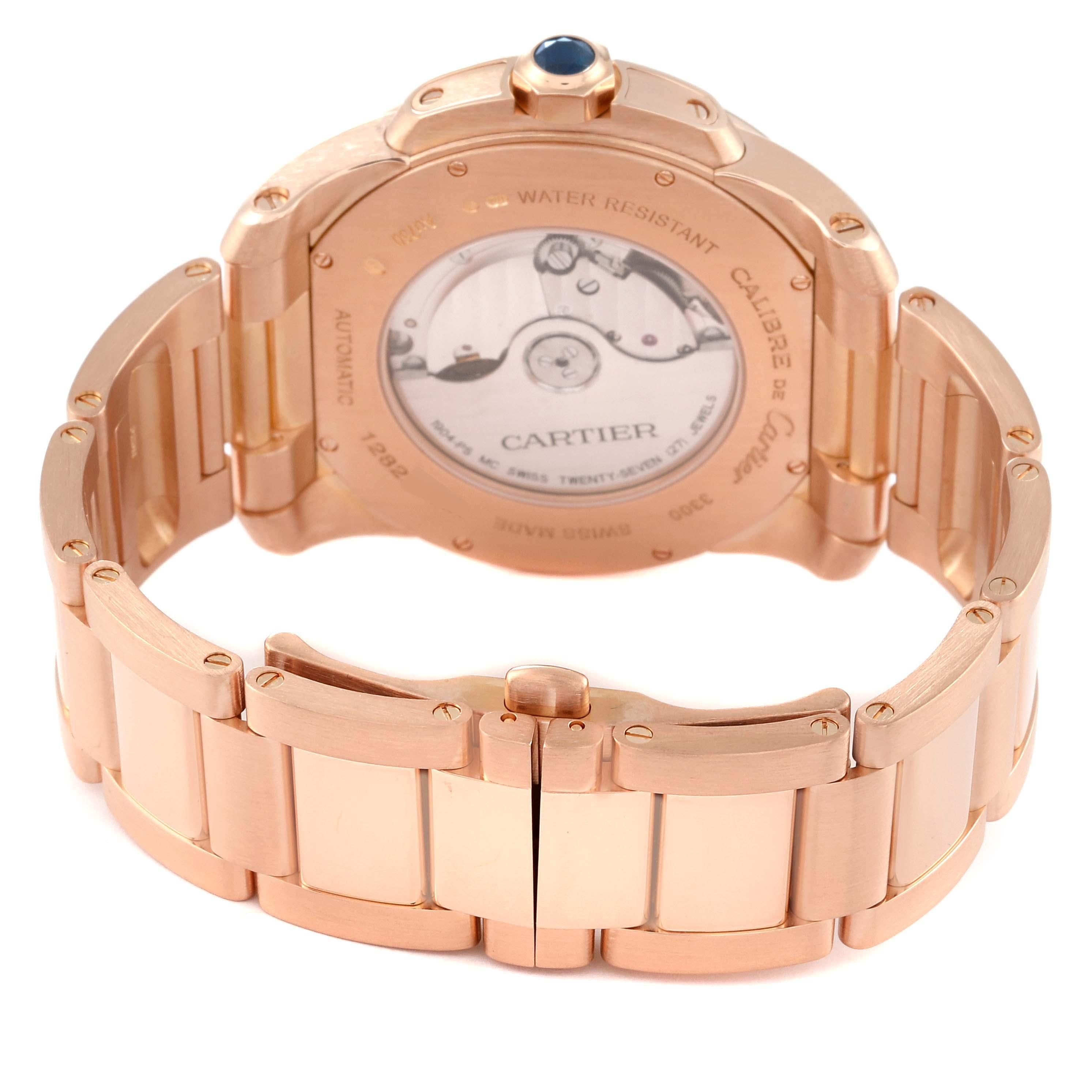 Cartier Calibre Rose Gold Silver Dial Automatic Mens Watch W7100018 2