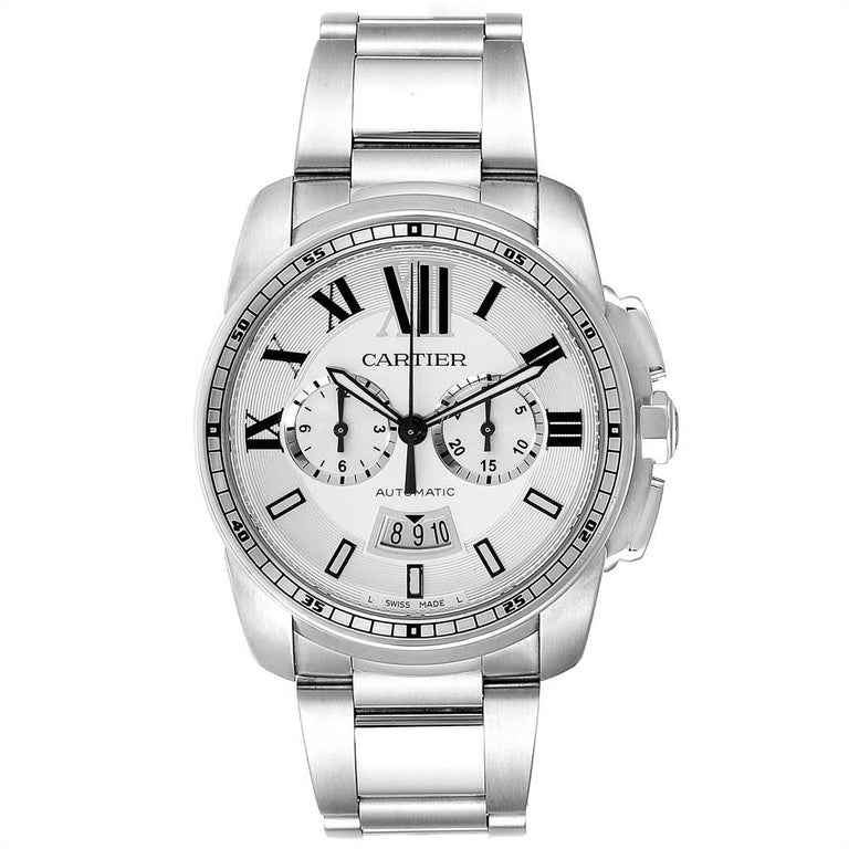 Cartier Calibre Silver Dial Chronograph Men's Watch W7100045 Box Papers ...