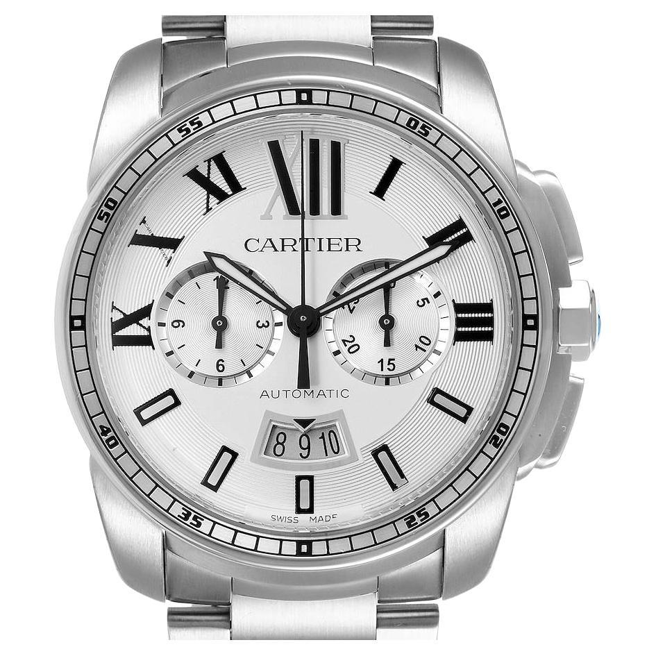 Cartier Calibre Silver Dial Chronograph Mens Watch W7100045 For Sale at