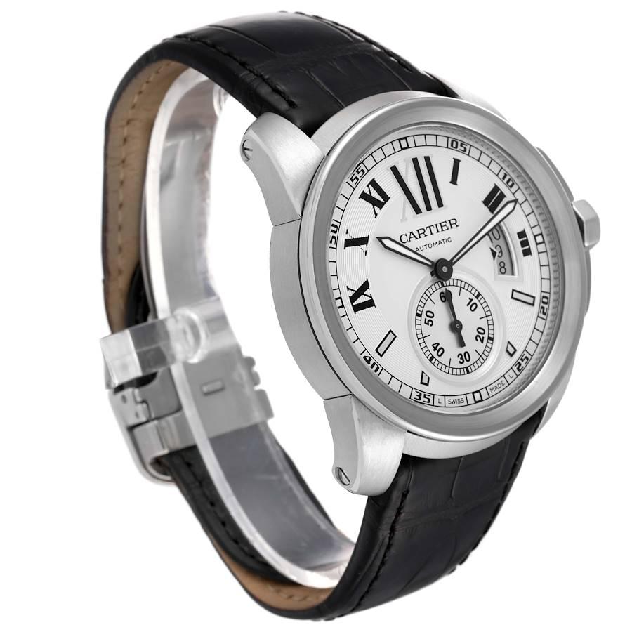 Cartier Calibre Silver Dial Stainless Steel Mens Watch W7100037 In Excellent Condition For Sale In Atlanta, GA