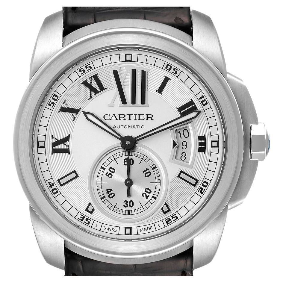 Cartier Calibre Silver Dial Stainless Steel Mens Watch W7100037 For Sale