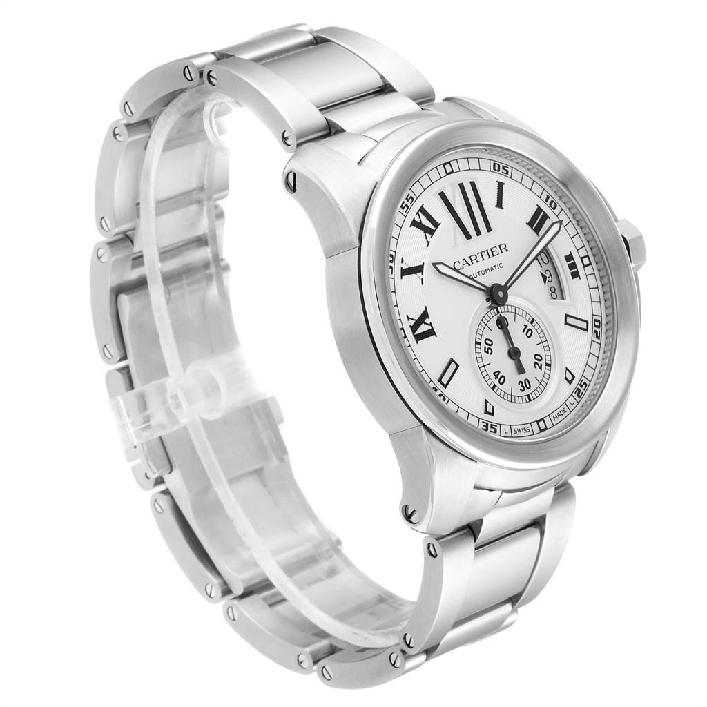 Cartier Calibre Silver Dial Steel Automatic Men's Watch W7100015 In Excellent Condition In Atlanta, GA