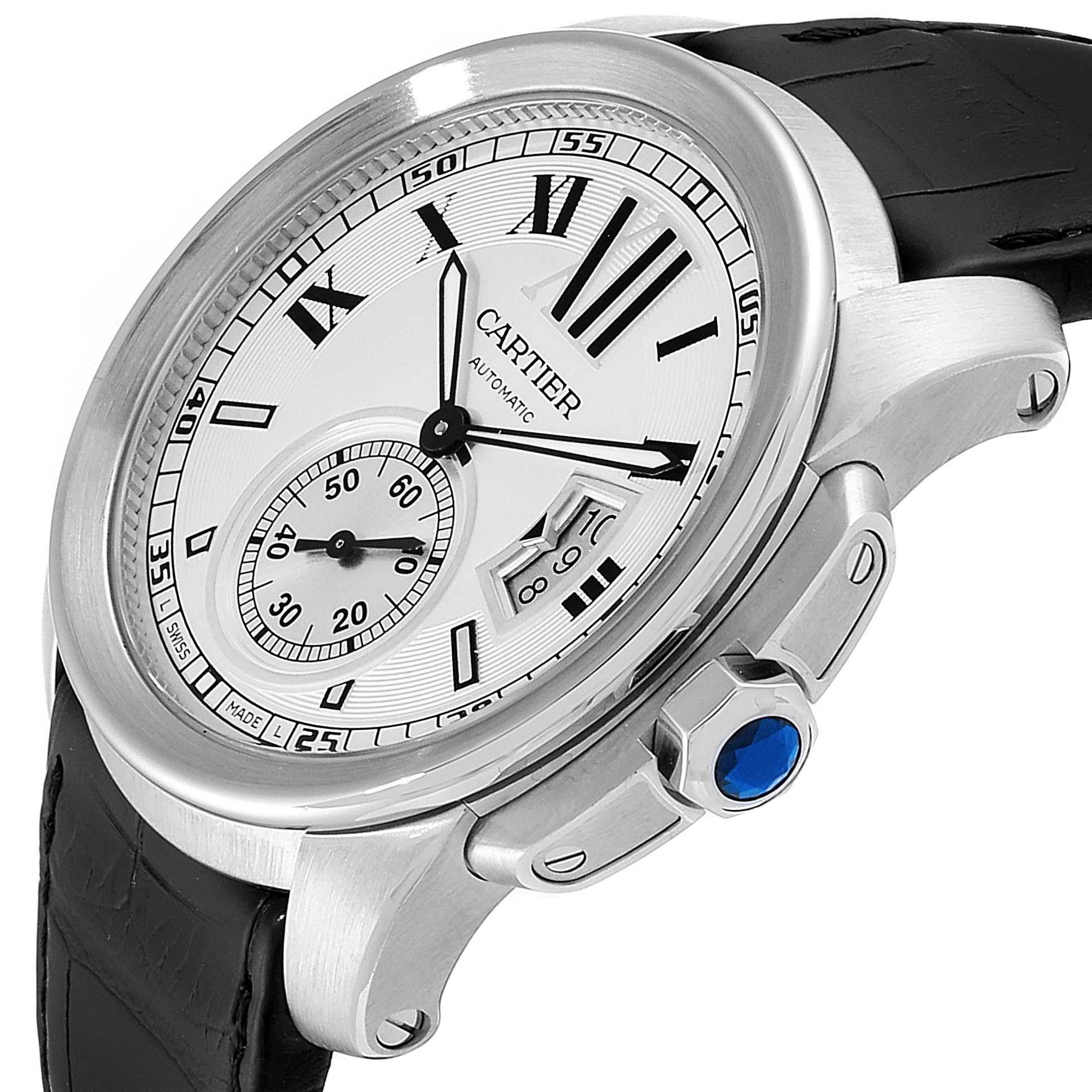 Cartier Calibre Silver Dial Steel Men’s Watch W7100037 Box For Sale 1